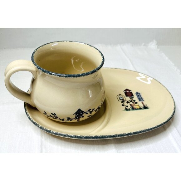 Home & Garden Party Birdhouses Stoneware Soup Bowl & Sandwich Plate Platter Set - Picture 2 of 13